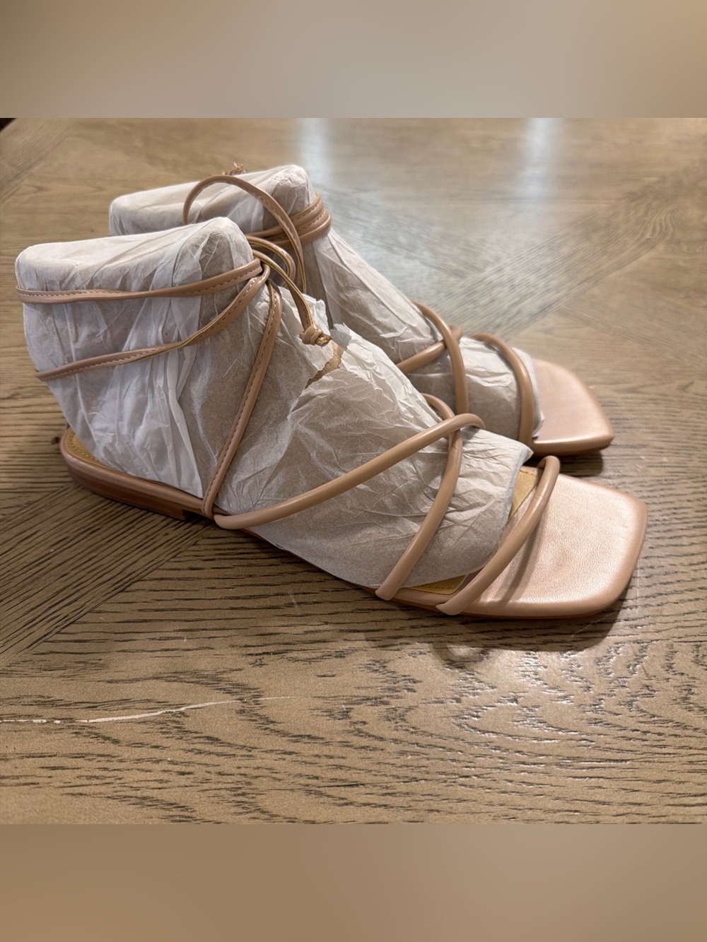 Nine West Women's Mikila3 Sandal 10M Strappy Flats Nude Ankle Minimal Neutral